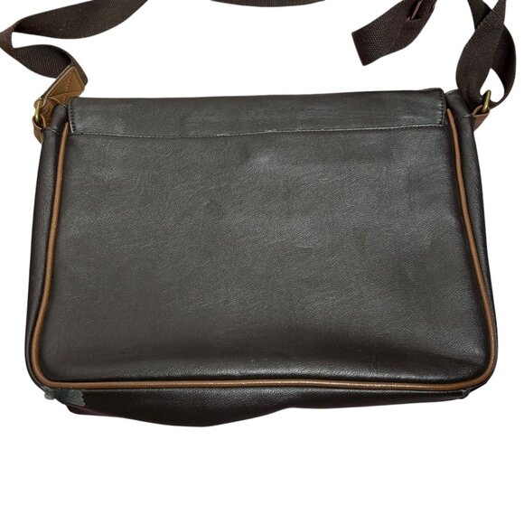 Ted Baker London Messenger Bag Brown Faux Leather Crossbody Blue Stripe Zipper - Picture 5 of 11